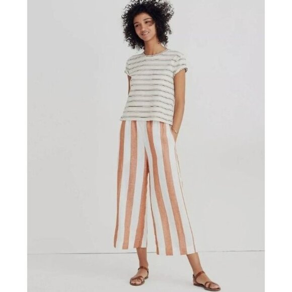 Madewell Pants - Madewell Rust Striped Linen Blend Wide Leg Capri Pant S